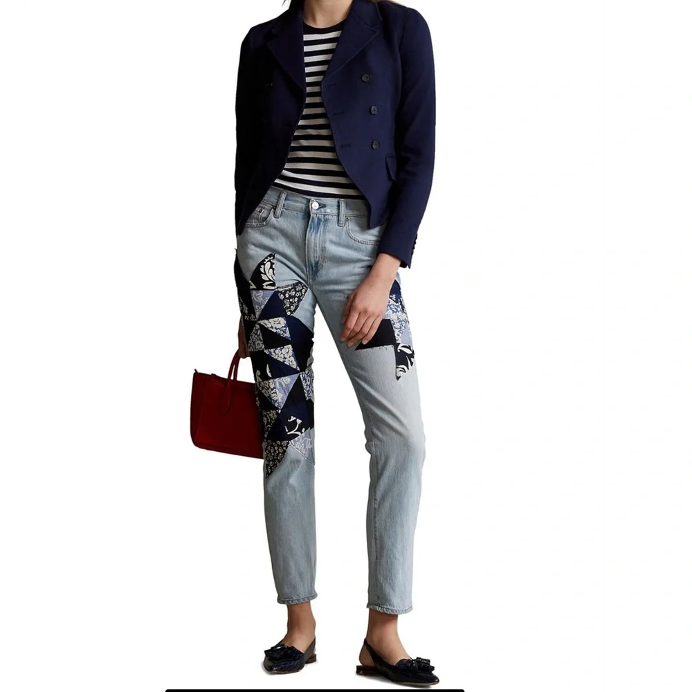 Polo Ralph Lauren BLUE Women's Quilted Patchwork Boyfriend Jeans - Picture 4 of 6